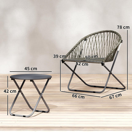 Patio Bistro Set, Folding Patio Furniture Set with 2 Chairs and Table, Grey