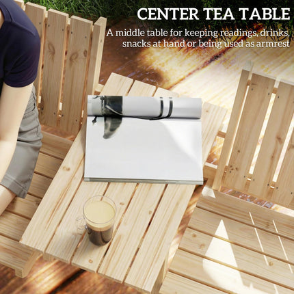 2-Seater Garden Loveseat with Table and Parasol Hole for Porch, Patio, Natural Wood Finish