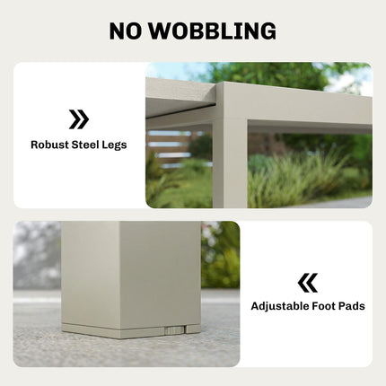 Extending Garden Table, Aluminium Outdoor Dining Table for 8-10 with Wood-Like Grained Surface, Light Grey Wood Effect