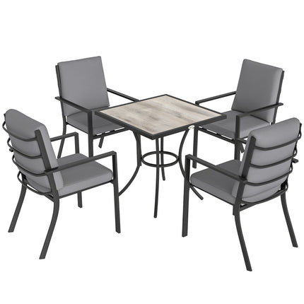 5 Pieces Outdoor Dining Set with Cushions, Garden Dining Set for 4 with Square Table and Stackable Chairs