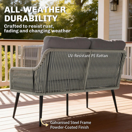 Rattan Garden Furniture Set, 4 Piece Outdoor Patio Furniture with Tempered Glass Table and Chairs, Indoor Balcony Conservatory Set