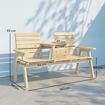 Fir Wood Convertible 2 to 3 Seater Outdoor Garden Bench, Natural Wood Finish