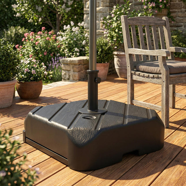 Garden Parasol Base with Wheels, Telescopic Handle, 72 kg /45 kg Fillable Sun Umbrella Base Parasol Stand, Black