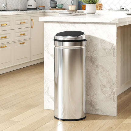50L Stainless Steel Sensor Bin - Silver Tone