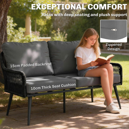 Rattan Garden Furniture Set, 4 Piece Outdoor Patio Furniture with Tempered Glass