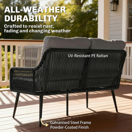 Rattan Garden Furniture Set, 4 Piece Outdoor Patio Furniture with Tempered Glass