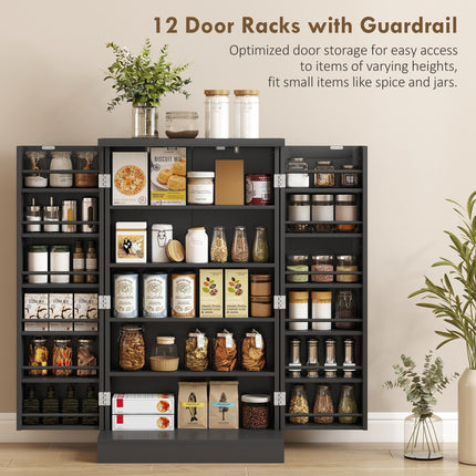 Kitchen Cupboard, Freestanding Multi-Storage Kitchen Pantry Cabinet with Adjustable Shelves, Black