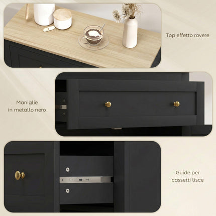 Sideboard Storage Cabinet, Modern Kitchen Cupboard with Adjustable Shelf, Drawer and Double Doors, Black