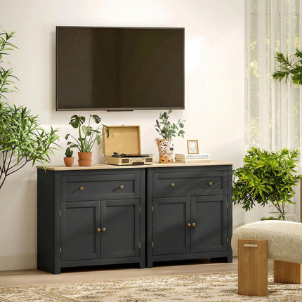 Sideboard Storage Cabinet, Modern Kitchen Cupboard with Adjustable Shelf, Drawer and Double Doors, Black