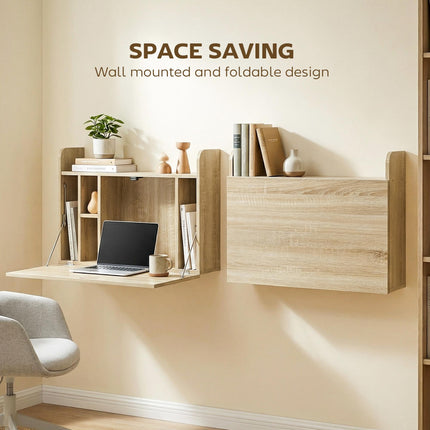 Wall Mounted Desk, Drop Leaf Floating Laptop Desk with Space Saving Storage Comp