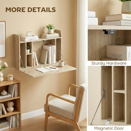 Wall Mounted Desk, Drop Leaf Floating Laptop Desk with Space Saving Storage Comp