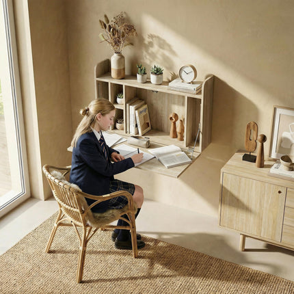 Wall Mounted Desk, Drop Leaf Floating Laptop Desk with Space Saving Storage Comp