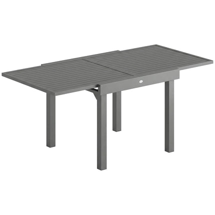 Extending Garden Table for 4-8 People, Aluminium Outdoor Dining Table with Slatted Top, Dark Grey