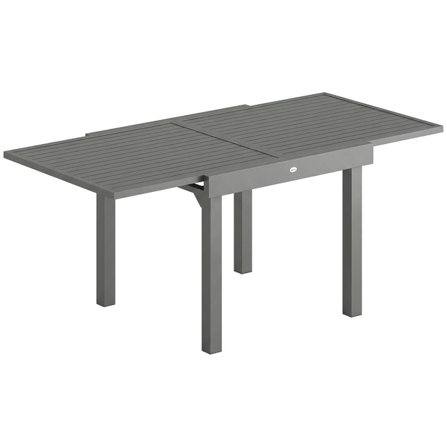 Extending Garden Table for 4-8 People, Aluminium Outdoor Dining Table with Slatted Top, Dark Grey