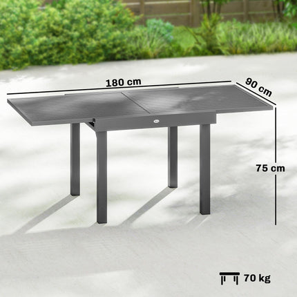 Extending Garden Table for 4-8 People, Aluminium Outdoor Dining Table with Slatted Top, Dark Grey