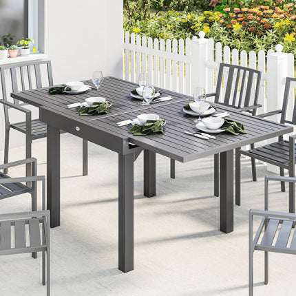 Extending Garden Table for 4-8 People, Aluminium Outdoor Dining Table with Slatted Top, Dark Grey