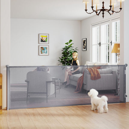 Retractable Dog Gate, Extends to 300 cm Wide & 104 cm Tall, Mesh Pet Gate Single