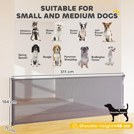 Retractable Dog Gate, Extends to 300 cm Wide & 104 cm Tall, Mesh Pet Gate Single