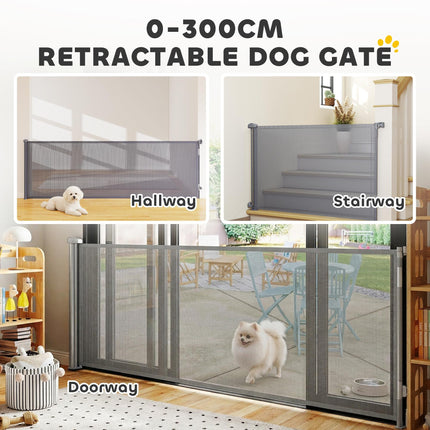 Retractable Dog Gate, Extends to 300 cm Wide & 104 cm Tall, Mesh Pet Gate Single