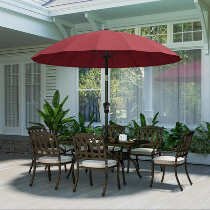 2 m Shanghai Garden Parasol Umbrella with 16 Fibreglass Ribs, Outdoor Parasol Sun Shade with Crank & Tilt, Wine Red