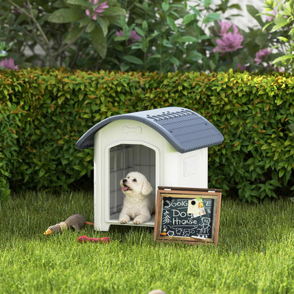 Outdoor Dog Kennel, Plastic Dog House with Removable Floor, Waterproof Roof, Raised Floor, 71 x 60 x 63 cm