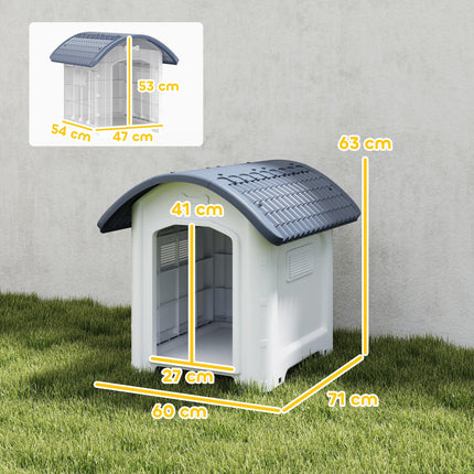 Outdoor Dog Kennel, Plastic Dog House with Removable Floor, Waterproof Roof, Raised Floor, 71 x 60 x 63 cm