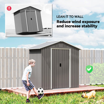 6.5 x 3.5ft Metal Garden Storage Shed - Light Grey