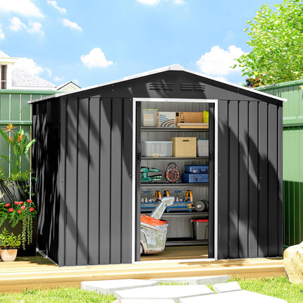 8 x 6ft Galvanised Steel Shed, with Double Door - Dark Grey