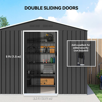 8 x 6ft Galvanised Steel Shed, with Double Door - Dark Grey