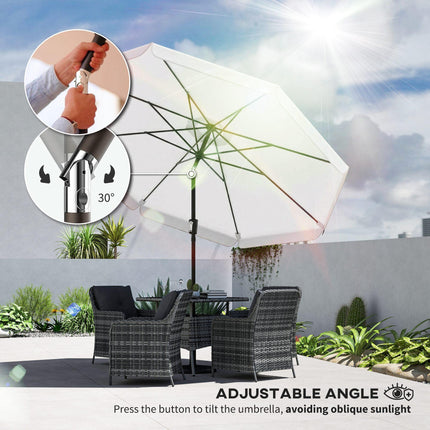 Outsunny 3 m Garden Parasol with Tilt Mechanism & Crank Handle, UPF 30+ Patio Umbrella Outdoor Table Umbrella, Cream White