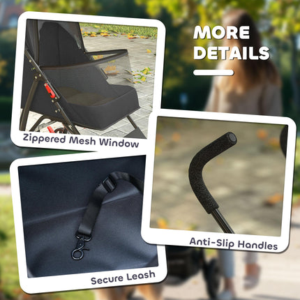 Dog Stroller, Foldable Cat Dog Pram for Miniature Breeds, Pet Stroller with Brake, Mesh Windows, Black