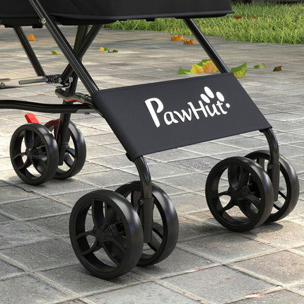 Dog Stroller, Foldable Cat Dog Pram for Miniature Breeds, Pet Stroller with Brake, Mesh Windows, Black