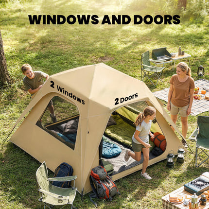 Pop Up Tent 3000mm Waterproof Camping Tents with Mesh Windows 2-3 People Khaki