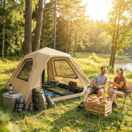 Pop Up Tent 3000mm Waterproof Camping Tents with Mesh Windows 2-3 People Khaki