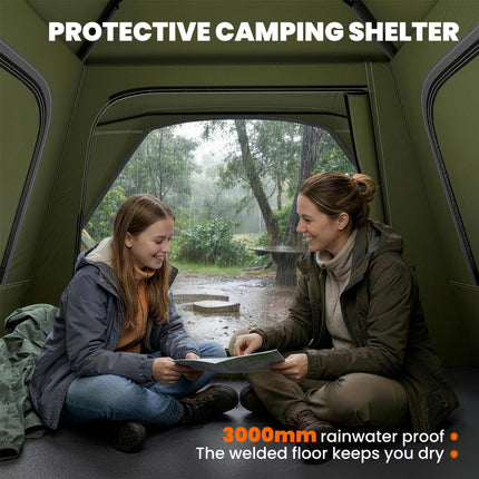 Pop Up Tent 3000mm Waterproof Camping Tents with Mesh Windows 2-3 People Green
