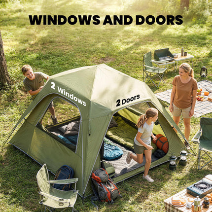 Pop Up Tent 3000mm Waterproof Camping Tents with Mesh Windows 2-3 People Green