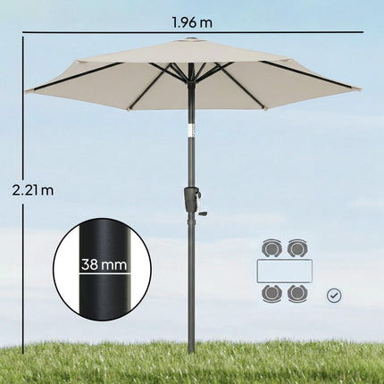2m Garden Parasol Umbrella, Outdoor Table Parasol Umbrella with Crank Handle, Ti