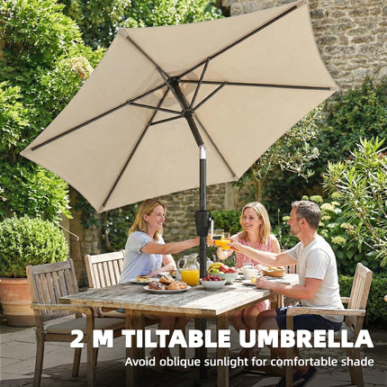 2m Garden Parasol Umbrella, Outdoor Table Parasol Umbrella with Crank Handle, Ti