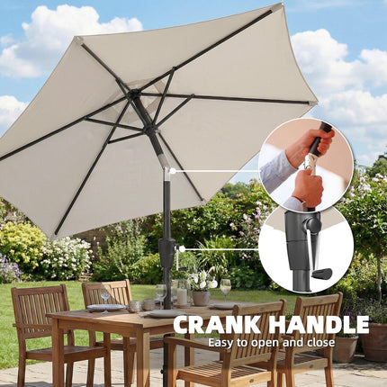 2m Garden Parasol Umbrella, Outdoor Table Parasol Umbrella with Crank Handle, Ti