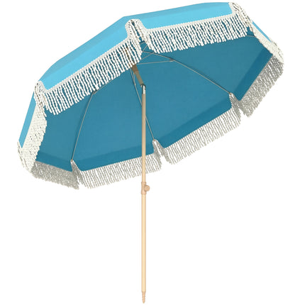 1.7 m Beach Umbrella with Sand Anchor, 30¬∞ Tilting Fringed Beach Garden Parasol
