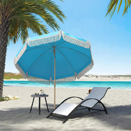 1.7 m Beach Umbrella with Sand Anchor, 30¬∞ Tilting Fringed Beach Garden Parasol