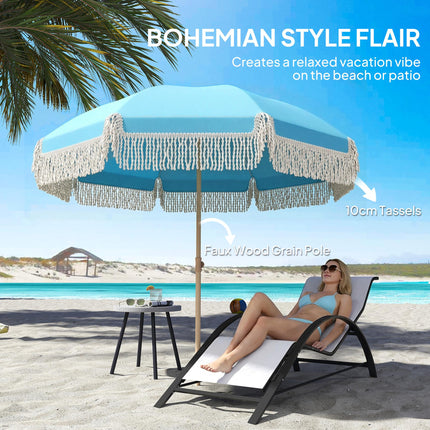 1.7 m Beach Umbrella with Sand Anchor, 30¬∞ Tilting Fringed Beach Garden Parasol