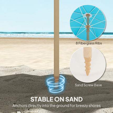 1.7 m Beach Umbrella with Sand Anchor, 30¬∞ Tilting Fringed Beach Garden Parasol