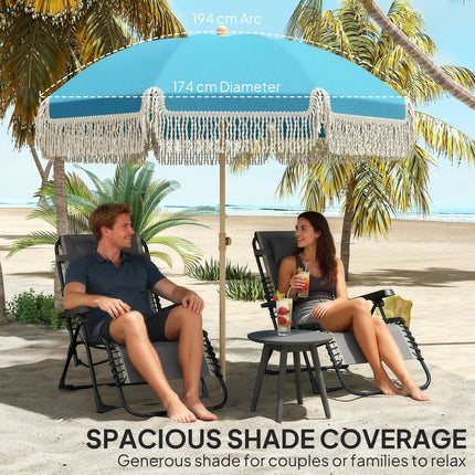 1.7 m Beach Umbrella with Sand Anchor, 30¬∞ Tilting Fringed Beach Garden Parasol