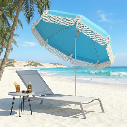 1.7 m Beach Umbrella with Sand Anchor, 30¬∞ Tilting Fringed Beach Garden Parasol