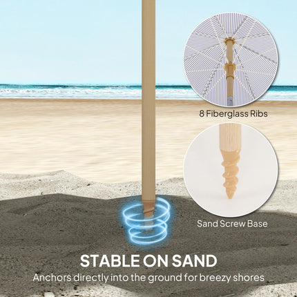 1.7 m Beach Umbrella with Sand Anchor, 30° Tilting Fringed Beach Garden Parasol with Adjustable Height, Blue