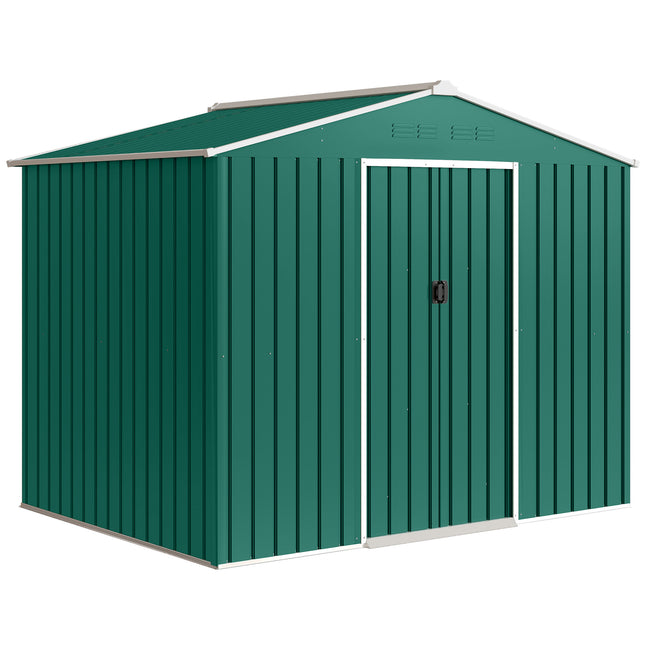 8 x 6ft Galvanised Steel Shed, with Double Door - Green