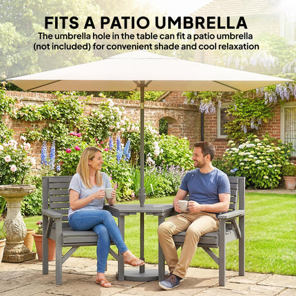Wooden Garden Bistro Set, 2 Seater Wooden Outdoor Table and Chairs with Parasol