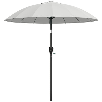 2 m Shanghai Garden Parasol Umbrella with 16 Fibreglass Ribs, Outdoor Parasol Sun Shade with Crank & Tilt, Light Grey