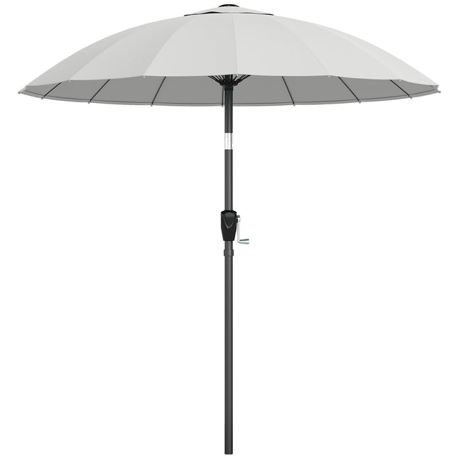 2 m Shanghai Garden Parasol Umbrella with 16 Fibreglass Ribs, Outdoor Parasol Sun Shade with Crank & Tilt, Light Grey